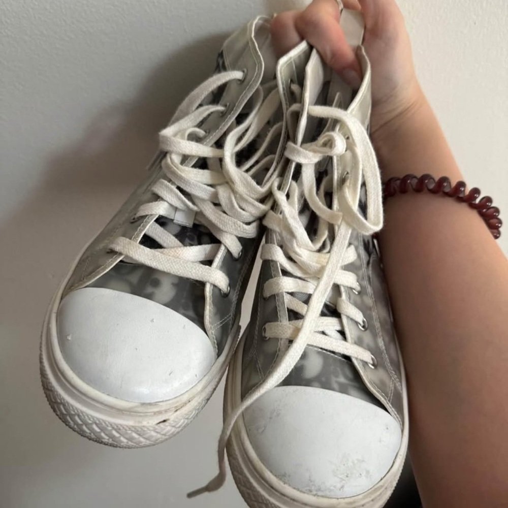 Dior Gray and White Sneakers High-Top Design